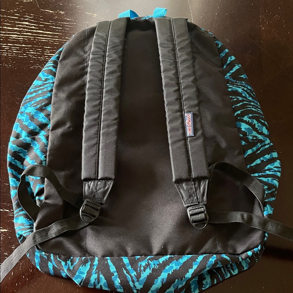 Unisex JanSport light weight Teal and Black Striped Backpack - Picture 2 of 10